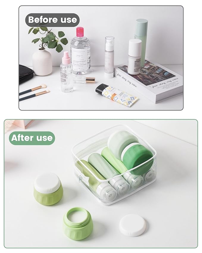 Mrsdry Travel Size Toiletries 8 Pack, TSA Approved 3oz Silicone Squeeze Bottles & Cream Jars with Clear Travel Bag