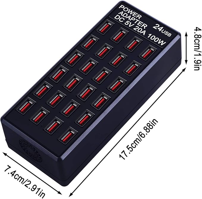 24-Port 100W (20 A) USB Charging Station, Home-Sized Desktop US? Fast Charger, Multiple USB Desktop Chargers for Hotels, Schools, Shops, Shopping malls and Travel