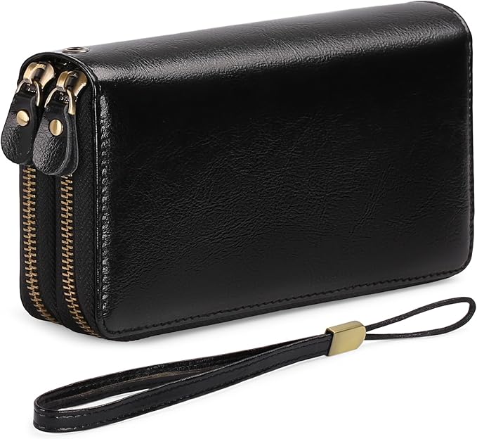SENDEFN Leather Women Wallet RFID Blocking Zipper Around Phone Holder Clutch Wristlet Large Capacity