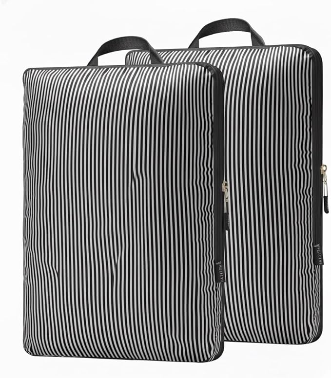 Extra Large Compression Packing Cubes for Checked Luggage, Lightweight Suitcase Organizers & Space Saver Bags - Travel Cubes for Packing - Travel Essentials - 2pc Set, X-Large - Black Stripe