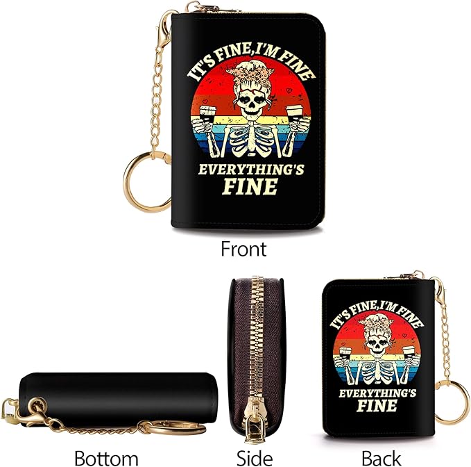 Credit Card Holder RFID Wallet, Small Card Holder Wallet for Women with Keychain Zipper, Funny Leather Print Credit Card Wallets Accordion Gift