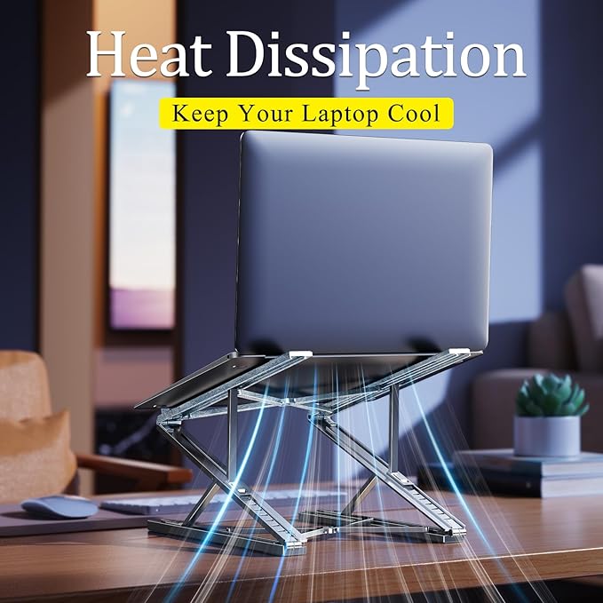 Dual Layer Laptop Stand Riser for Desk,Ergonomic Foldable Computer Stand,Aluminum 7+8 Gear Adjustable Notebook Holder,Ventilated Cooling Notebook Mount Up for 18in Laptop & Tablet