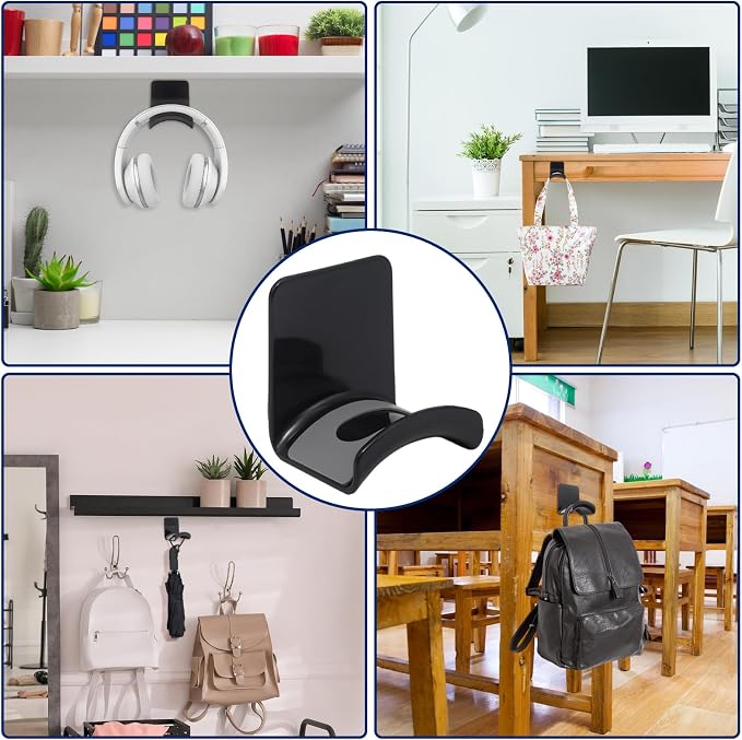 1Pcs Black ABS Plastic Headphone Stand Hanger, Table Wall Mount Headset Holder Hook, Adhesive Earphones Hangers for Desk Headphone Hanger, Most Headphones and Controller