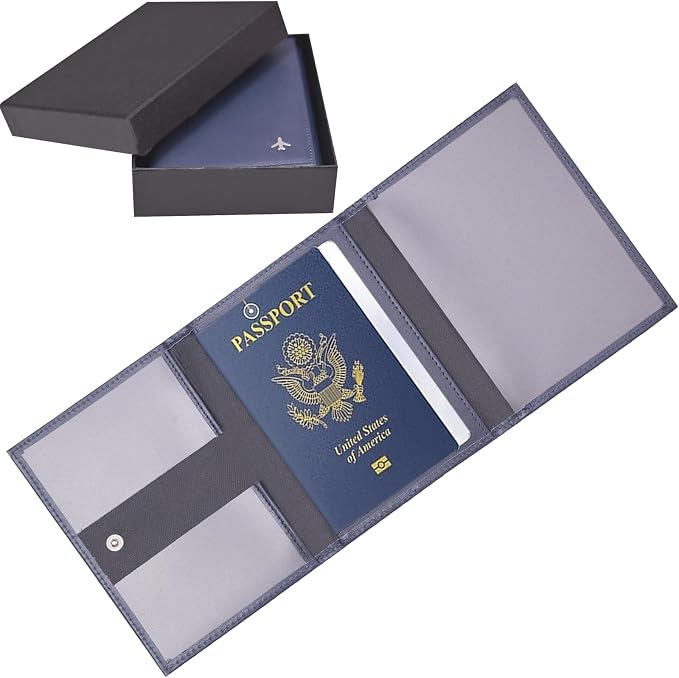 Pilot Wallet Passport Holder RFID Blocking Nappa Leather Travel Wallet, Stylish Travel Companion for Aviation Professionals (Blue)