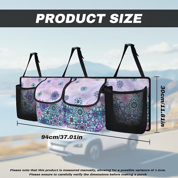 Bohemian Flower Design Car Trunk Organizer,Beach Design Backseat Trunk Organizer with 4 Pocekt,Backseat Hanging Car Storage Bag Foldable Cargo Storage Not Easy to Fade Machine Washable