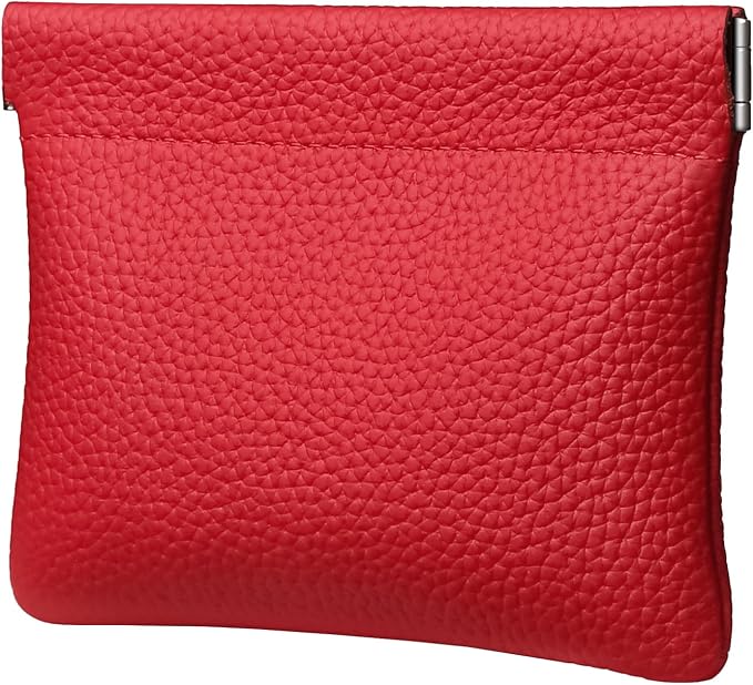Genuine Leather Squeeze Coin Purse Pouch Change Holder For Men & Women Mini Change Purse Pouch for Pocket, Small Pouch Credit Card Key Headset Lipstick Holder (Red)