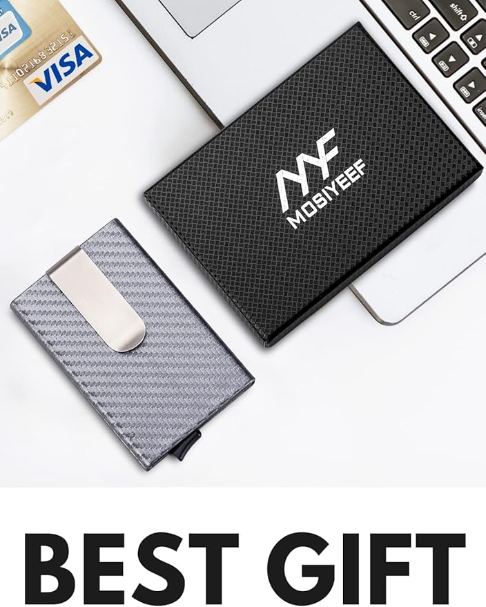 Pop Up Stealth Wallet for Men&Women - RFID Blocking Card Wallet with Money Clip - Minimalist Leather Wrapped Card Holder - Front Pocket Slim Wallet for 6 Credit Cards - Silver Wallet Gifts for Him