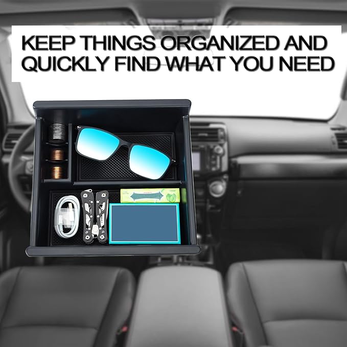 JKCOVER Center Console Organizer Tray Compatible with Toyota 4Runner 2010-2021 2022 2023 2024 and Kia Telluride 2020-2024 2025 Accessories,Insert Armrest Box Secondary Storage ABS Black Materials