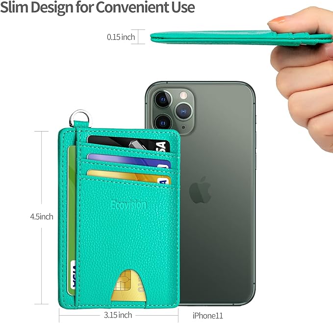 EcoVision Slim Minimalist Front Pocket Wallet, RFID Blocking Credit Card Holder Wallet with Detachable D-Shackle for Men Women
