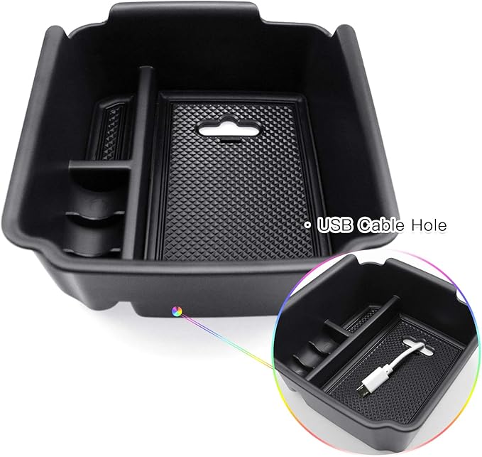 SKTU Center Console Organizer Compatible with 2018-2020 Tiguan Allspace LWB Accessories Insert ABS Black Materials Tray Armrest Secondary Storage Box
