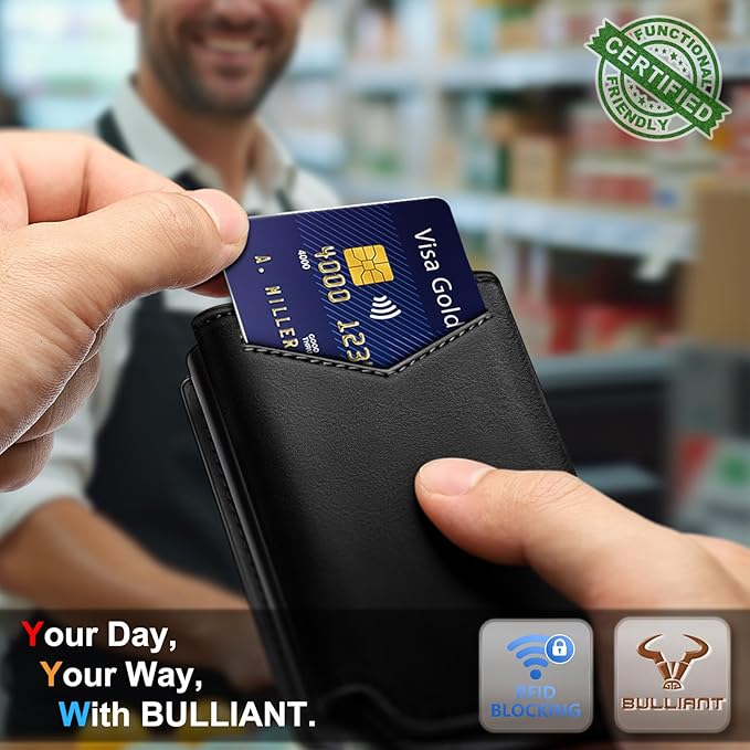BULLIANT Men Wallet Leather Wallet Card Holders Money Clip for Men 10Cards-Magnetic Flip on Metal Case