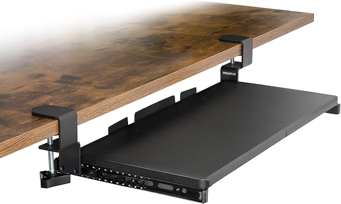 Mount-It! 24” Clamp-On Under Desk Keyboard Tray, Slide-Out Keyboard Drawer for Desk, Ergonomic Pull-Out Platform with Smooth Gliding Tracks, No-Drill C-Clamp Mount, Under Desk Keyboard Holder