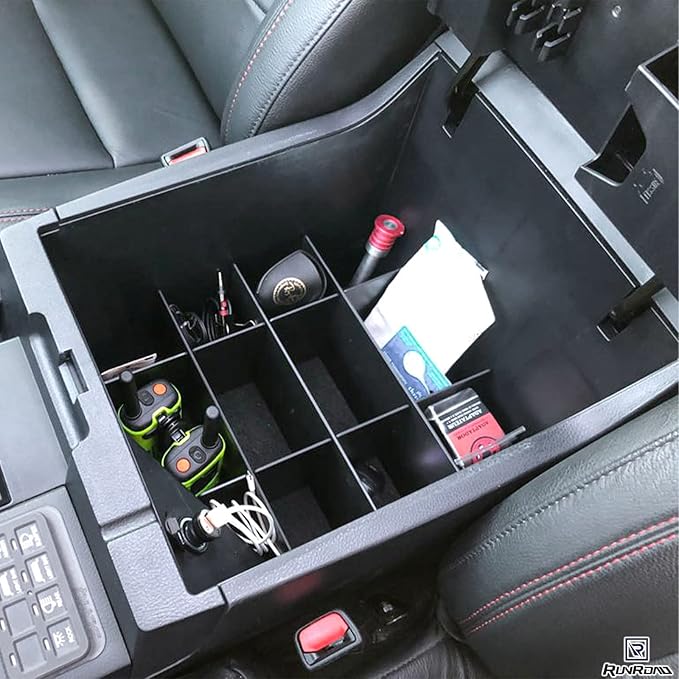 RUNROAD Center Console Organizer Dividers Compatible with Toyota Tundra 2014-2019 2020 2021 Accessories, Insert Compartment Tray Secondary Storage Box ABS Materials Armrest Divider