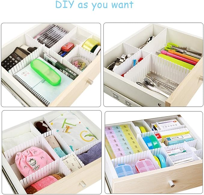 Onerbuy 8pcs Adjustable Grid Drawer Dividers DIY Plastic Closet Separator Tidy Organizer Container for Underwear Socks Belt Office Supplies(White)
