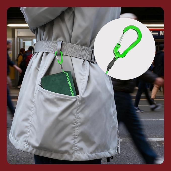 Passport Holder with Tether and Carabiner Clip to Prevent Loss and Theft, Rfid Passport Holder for Travel, Passport Cover, Wallet & Case for Men and Women (Green - Tether and Carabiner)