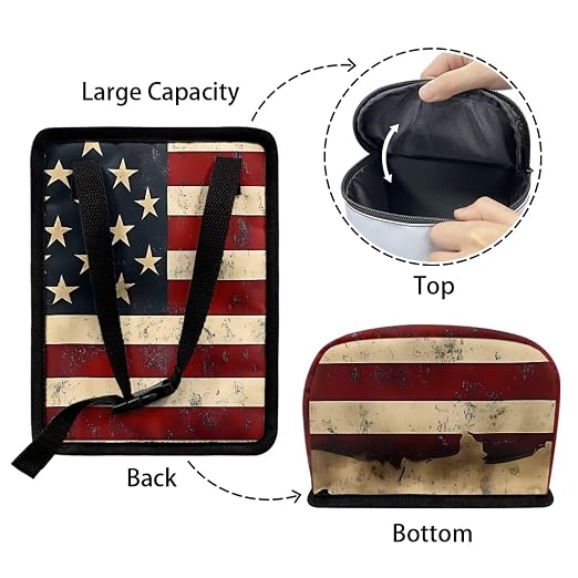 Biyejit Vintage USA Flag Car Trash Can with Lid - Trash Bag Hanging Storage Pockets Leak-Proof Organizer Portable Waterproof Garbage Bin, Large Capacity Multipurpose Bin