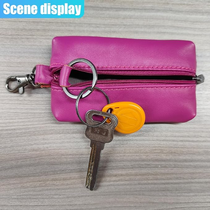 Leather Car Key Case Holder, Auto Smart Key Fob Protector Pouch with Zipper, Universal Unisex Keychain Wallet (Violet)