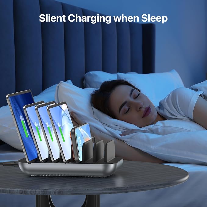 SooPii Premium 140W 7-Port USB C Charging Station for Multiple Devices, Each PD 20W Fast Charging for Phone and Tablet,7 Mixed Cables Included,Black