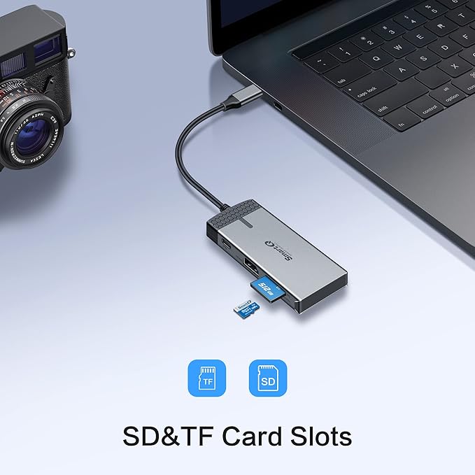 SmartQ H352 7-in-1 USB C Hub with 4K HDMI, 100W PD, USB-C Data Port, 2 USB-A 5Gbps, SD Card Reader & MicroSD Slot, Compatible with MacBook Air/Pro, XPS, Laptops, Tablets, Desktops