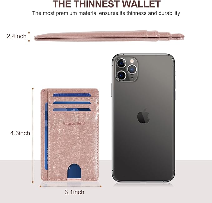 Front pocket thin wallet for Men Women RFID Blocking Credit Card Holder Card Cases Slim Minimalist wallet with Gift Box (1, Alaska Pink)