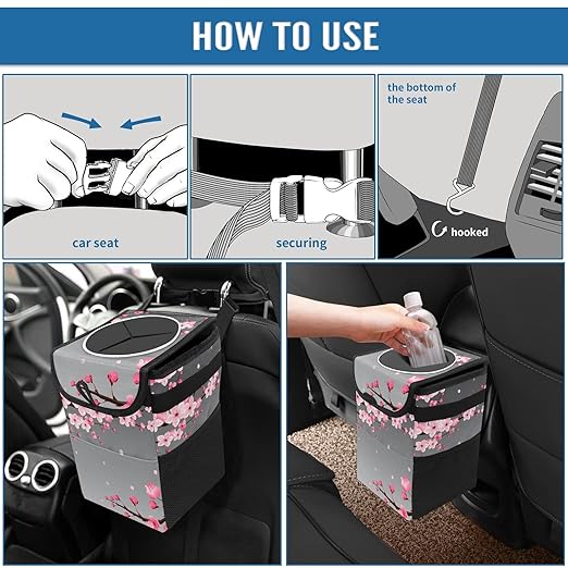 Car Trash Can – Multi-Purpose, Lightweight and Portable with Durable Water-Resistant Coating, No Installation Required, Practical and Ample Capacity, Variety of Colors.Cherry Blossom