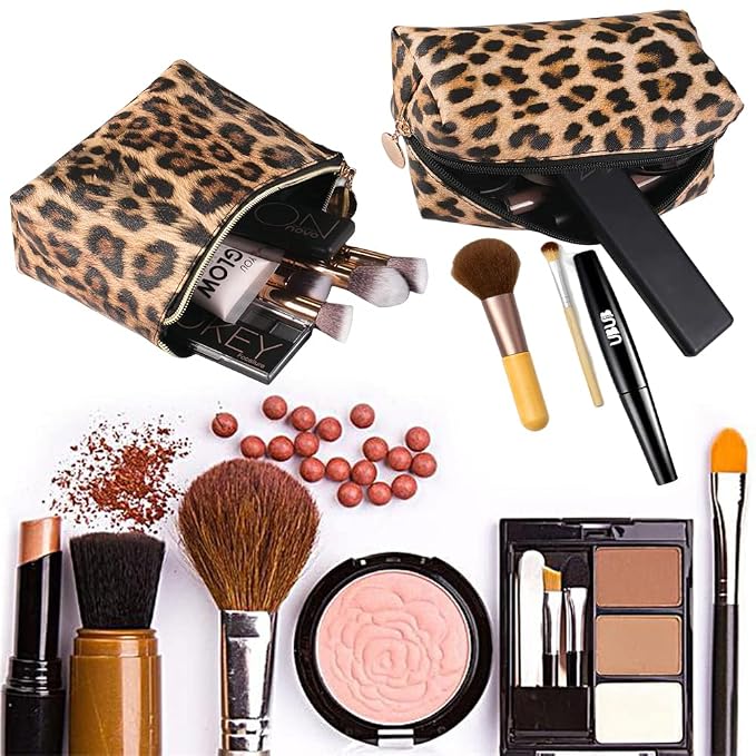 FITINI Leopard Makeup Bag 3 Pack Travel Toiletry Bag Portable Cheetah Printed Women Cosmetic Pouch Organizer with Zipper Waterproof Storage Case for Girls