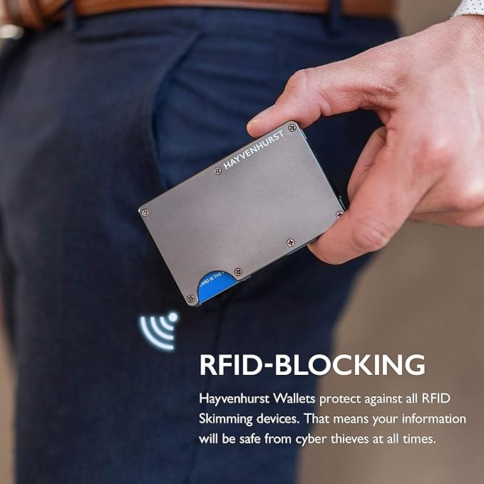Hayvenhurst Wallet for Men - Slim RFID Blocking Metal Wallet with Money Clip, Minimalist Front Pocket Credit Card Holder, Small Mens Wallet