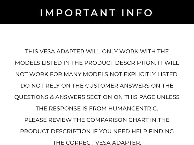 HumanCentric VESA Mount Adapter Bracket, VESA Adapter Compatible with Acer Monitor R240HY bidx, R221Q, R271, SB220Q, R241Y, RT240Y, RT270, SA220Q, SA230 bi, SA240Y, SA270 Bbix, SB230, SB240Y