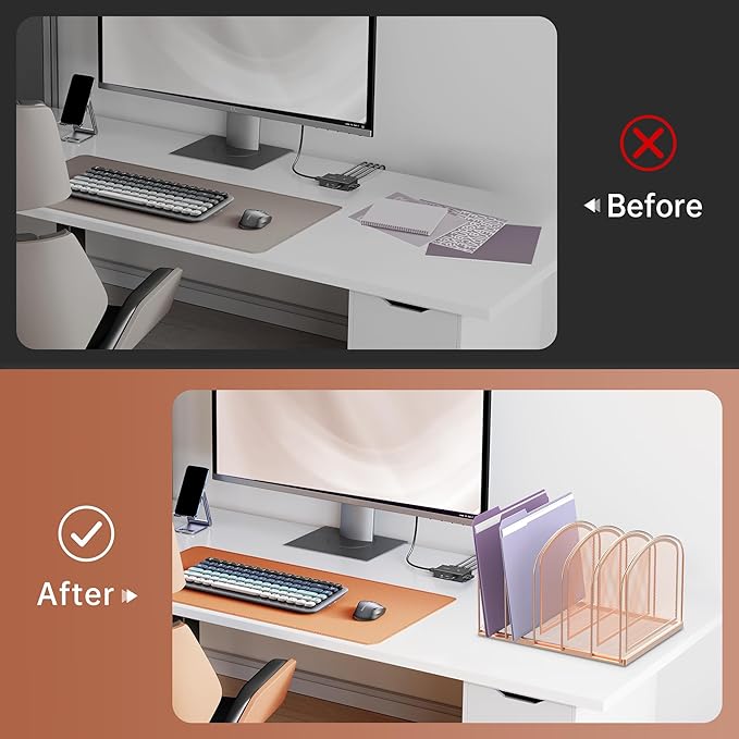 SUPEASY File Organizer for Desk, 5-Section Mesh Desk Organizer, Vertical File Holder Desktop Organizer File Sorter, File Folder Holder for Office Supplies, Rose Gold
