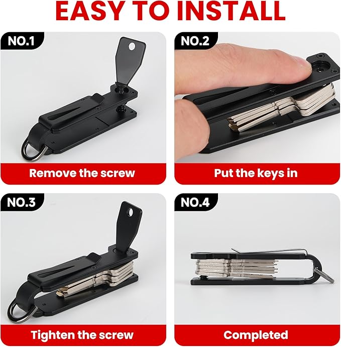 Key Organizer – Minimalist Metal Key Holder for 1-5 Keys, Compact Keychain with Clip, Noiseless & Sleek Design for Men and Women (Black)
