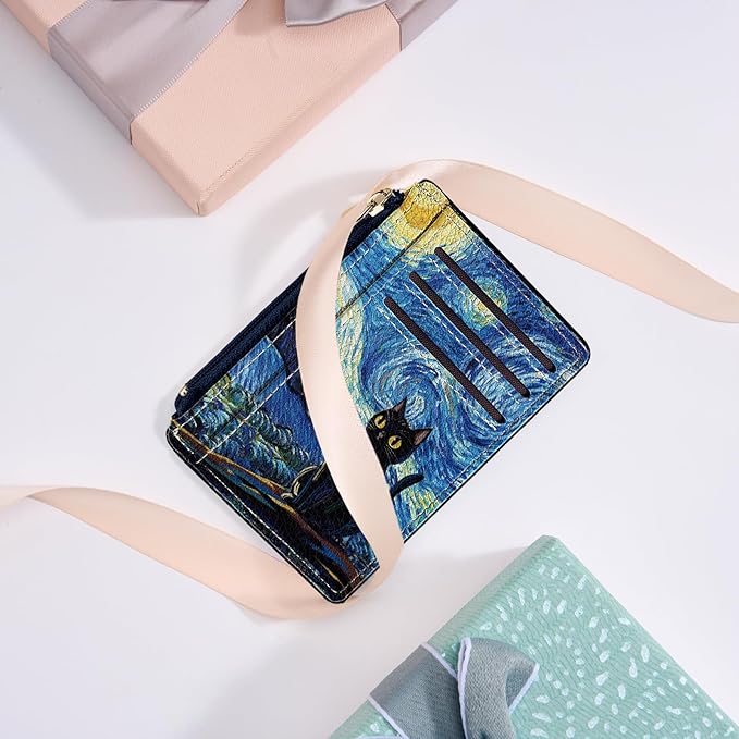 Tipmile Credit Card Holder for Women Slim Minimalist Front Pocket RFID Blocking Wallet Small Compact Card Case with ID Window, Starry Night