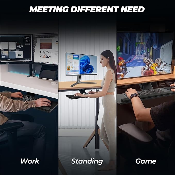 FAHKNS Keyboard Tray - Ergonomic Large Size Keypad Tray Holder๏ผ 360ยฐ Adjustable Slide Out Keyboard Tray Under Desk with Mouse Pad & Wrist Rest๏ผ Suitable for Office/Game/Home