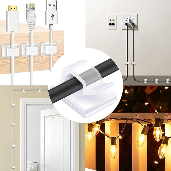 Cable Clips,50PCS Electrical Cord Management Adhesive Cable Wire Clip Wire Clips wall,Used for Cars, Offices, and Homes Cable Clips Cord Organizer (Transparent)