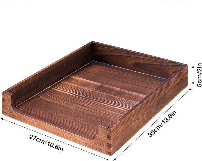 Wooden Letter Tray Natural Pine Wood Desktop Organizer, Multi-Functional Storage for Office, Kitchen - Perfect for Files, Supplies and Small Accessories, Stackable Space-Saving (Rustic Burnt)