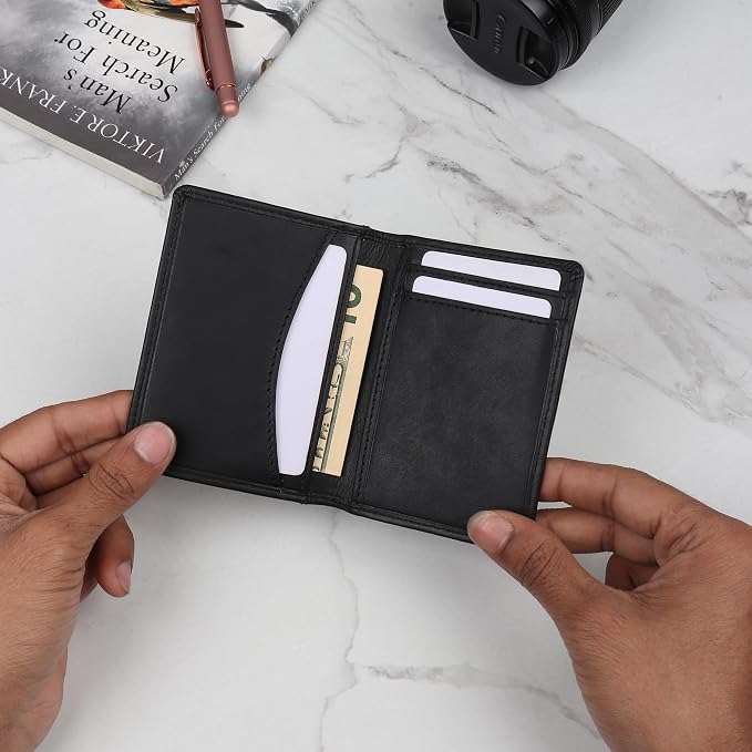 FOXHACKLE Full Grain Leather Credit Card Holder for Men and Women, Slim Bifold RFID Blocking Wallet, Thin Front Pocket Minimalist Wallet, Small Card Case.