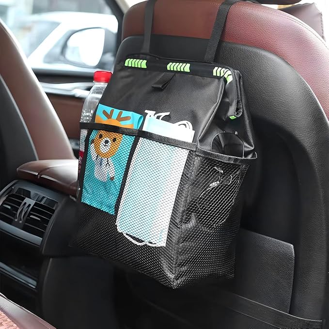 Fekey&JF Hanging Car Trash Can, Waterproof Leakproof Oxford Auto Garbage Bag with Storage Pockets, Vehicle Multi-Use Organizer for Outdoor Traveling, Foldable Trash Bin Universal for Car, SUV