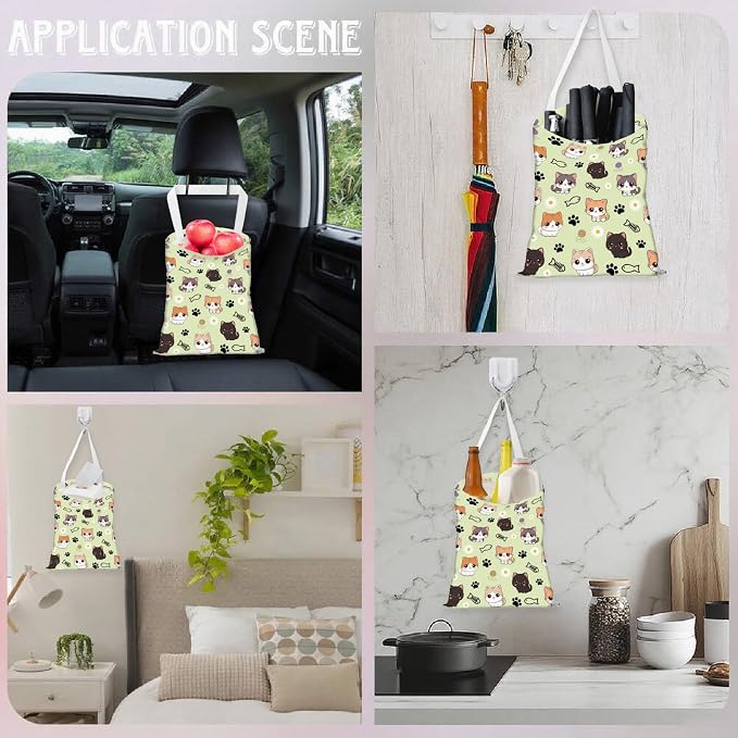 CREATCABIN Cat Car Trash Bag Hanging Car Garbage Bag Back Seat Organizer Trash Can Bin One-Handed Strap Garbage Reusable Waterproof for Car Accessories Vehicle Travelling Camping 11.8x9.84 Inch