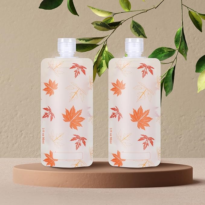 PACKISM 11 Pack Travel Pouches for Toiletries, 3 oz TSA Approved Liquid Containers, Leak Proof Squeeze Bags for Cruise & Camping, Space Saving Refillable Carriers, Active Red Maple Leaf