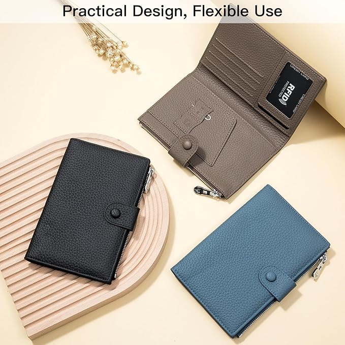 Genuine Leather RFID Blocking Passport Holder Wallet, Multi-Functional Travel Document Organizer with SIM Card Slots (Dark Khaki)