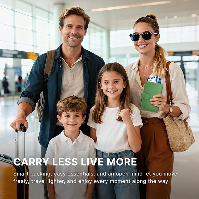 ALLIVE Genuine Leather Family Passport Wallet, Rfid Blocking Passport Holder for Travel, passport cover with AirTag Slot for Women & Men, Airport Essentials, Family Travel Gift (Avocado Green)