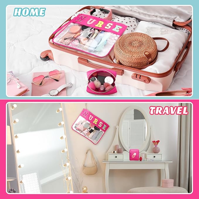 Hillban 2 Pcs Nurse Week Gift Makeup Cosmetic Bag Nurse Appreciation Gift for Women Clear Chenille Letter Bag Toiletry Zipper Pouch Waterproof Travel Purse Survival Kit Medical Accessories