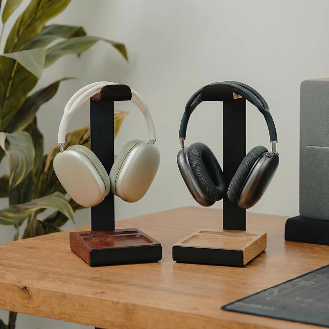 COREMINDED Universal Headphone Stand for Desk, Solid Wood Gaming Headset Stand, Heavy Duty Wooden Headphones Holder, Compatible with Airpods Max and More