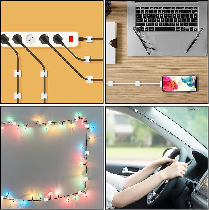 100Pcs Cable Clips, Adhesive Cable Organizer Cord Holder Wire Clip Wire Management Self Adhesive Hooks Wire Holder for Office, Home(White, 100PCS)
