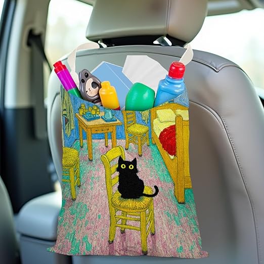 Black Cat Car Trash Bag, Car Trash Bag Hanging, Funny Waterproof Cars Back Seat Hanging Organizer and Storage Trash Bags for Vehicle Travelling Camping