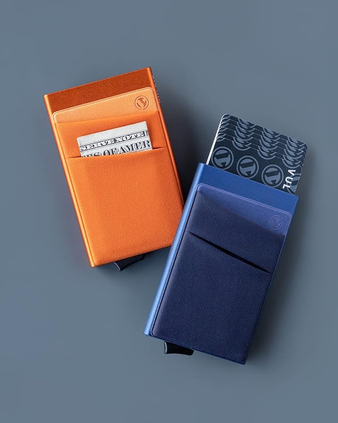 VULKIT Card Holder with Money Pocket Pop Up Wallet RFID Blocking Slim Metal Bank Card Case Holds 5 Cards and Notes