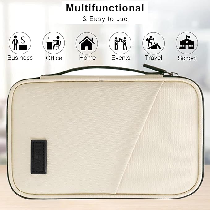 Waterproof Passport Holder, RFID Blocking Wallet, Portable Travel Document Organizer for Men & Women (Beige)