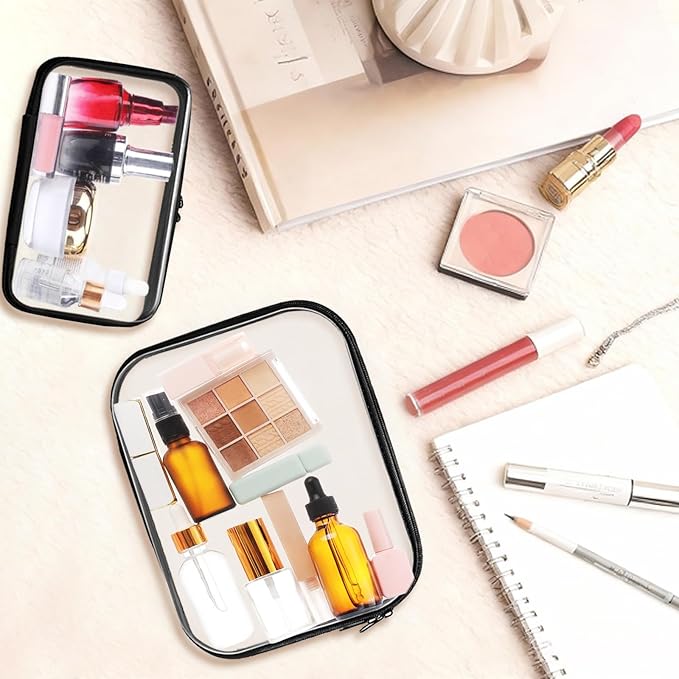 Clear Hard Shell Zipper Case,Clear Toy Storage Pouch,Waterproof Transparent Organizer Cosmetic Case for Travel, Office, Home (Black, 3*M)