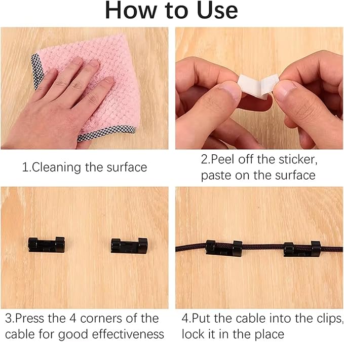 35Pcs Finisher Wire Clamp, Adhesive Cable Management Clips, Nylon Wire Holders for Cords, Wire Clips, Cord Clip for Car, Wall, Under Desk, TV PC Cable Management (Black, Large-35PCS)