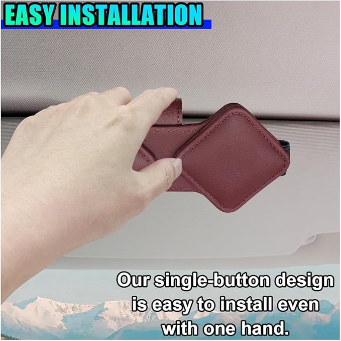 Sunglass Holder for Car Visor, Magnetic Leather Glasses Eyeglass Clip, Car Hanger Mount Ticket Card Clip, Auto Visor Organizer Accessories (Wine Red)