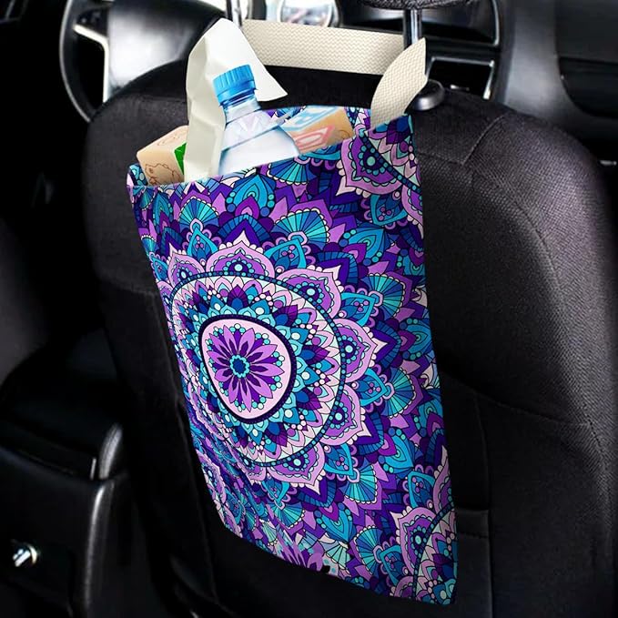 IRADA Mandala Flower Car Trash Bag - Purple, Polyester, 11X14 inches, 154 cubic inches, Car Accessory